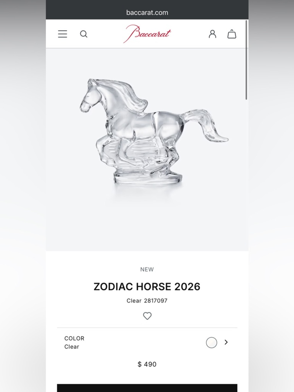 Baccarat Clear Crystal Galloping Horse Sculpture